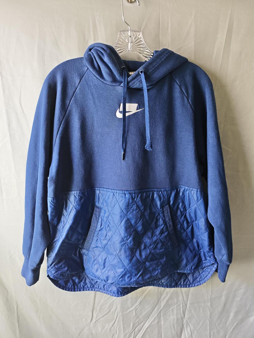 Nike Hoodie Mens Large Blue Quilted Pullover Sportswear Patch Swoosh Sweatshirt